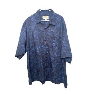 Johari West Shirt Men's 4XL Blue Black Short Sleeve Button Up Camp Hawaiian